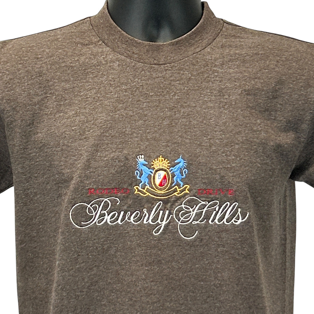 Vintage 90s Beverly Hills Rodeo Drive T Shirt Brown Crest California Tee S Small